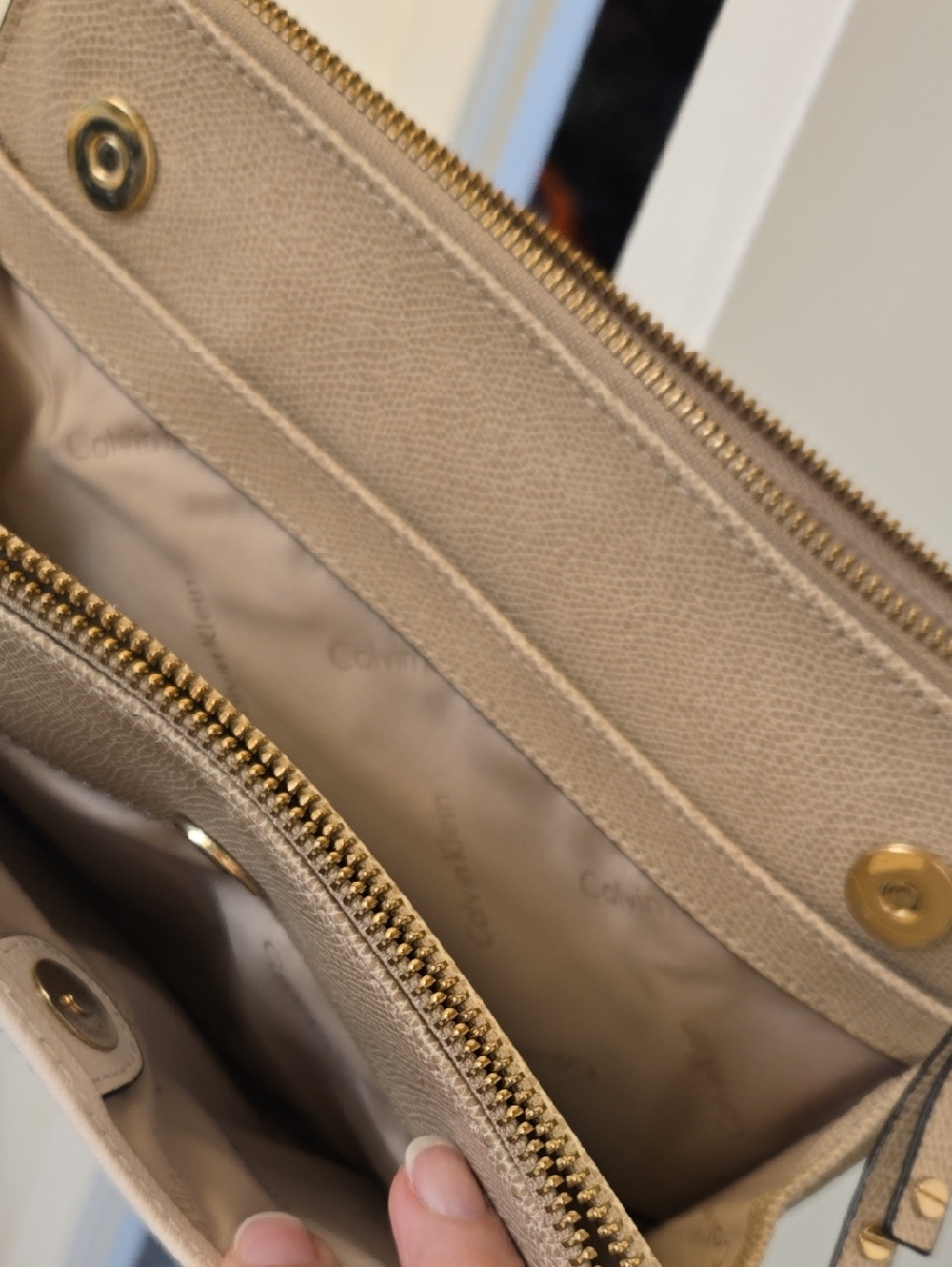 Calvin Klein Two-Tone Cream & Taupe Crossbody Bag - Picture 8 of 9